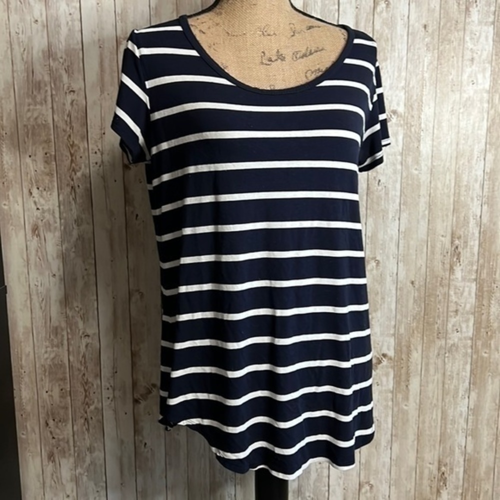 Free Kisses Striped Navy and White short sleeved Shirt